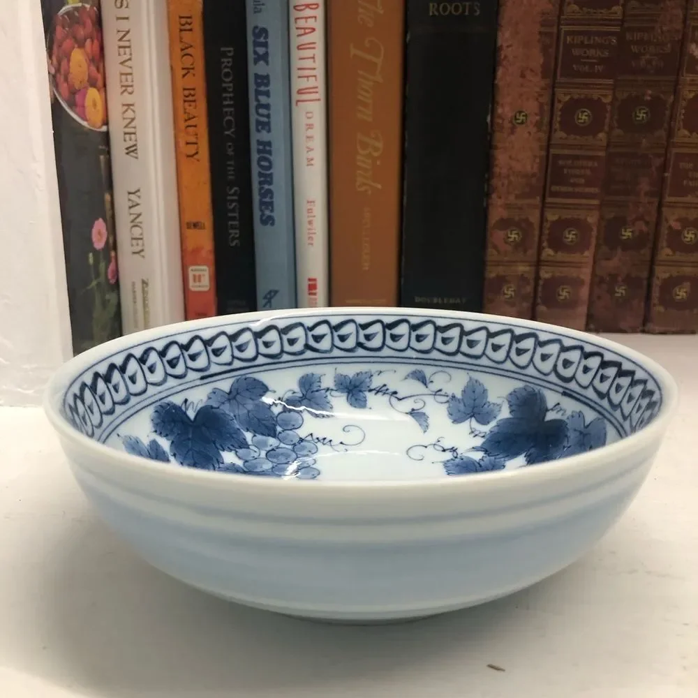O547 Vintage Japan Blue Floral Print Grape Bowl Set of 2